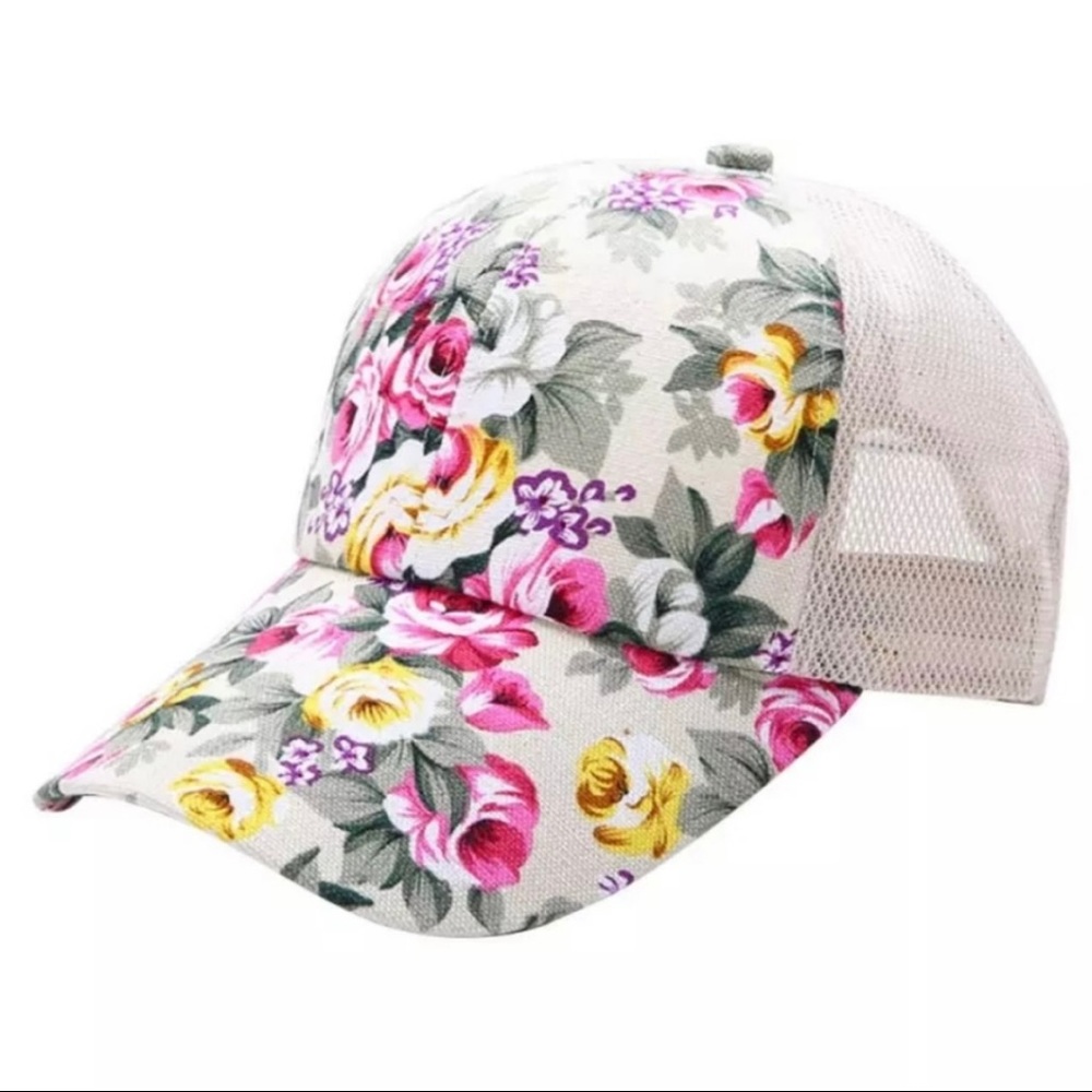 Boutique IVORY Floral Baseball hat
